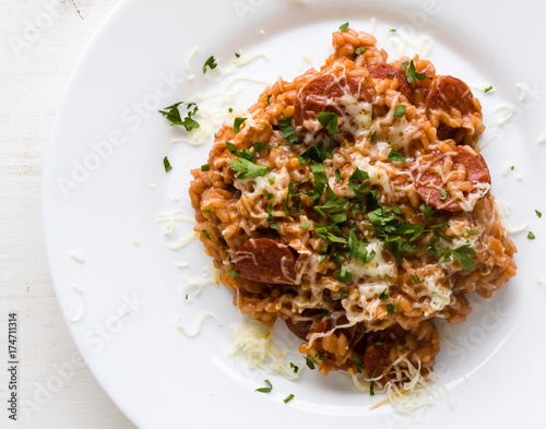 Chorizo risotto with tomato