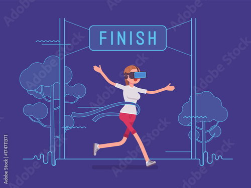 VR woman running and winning