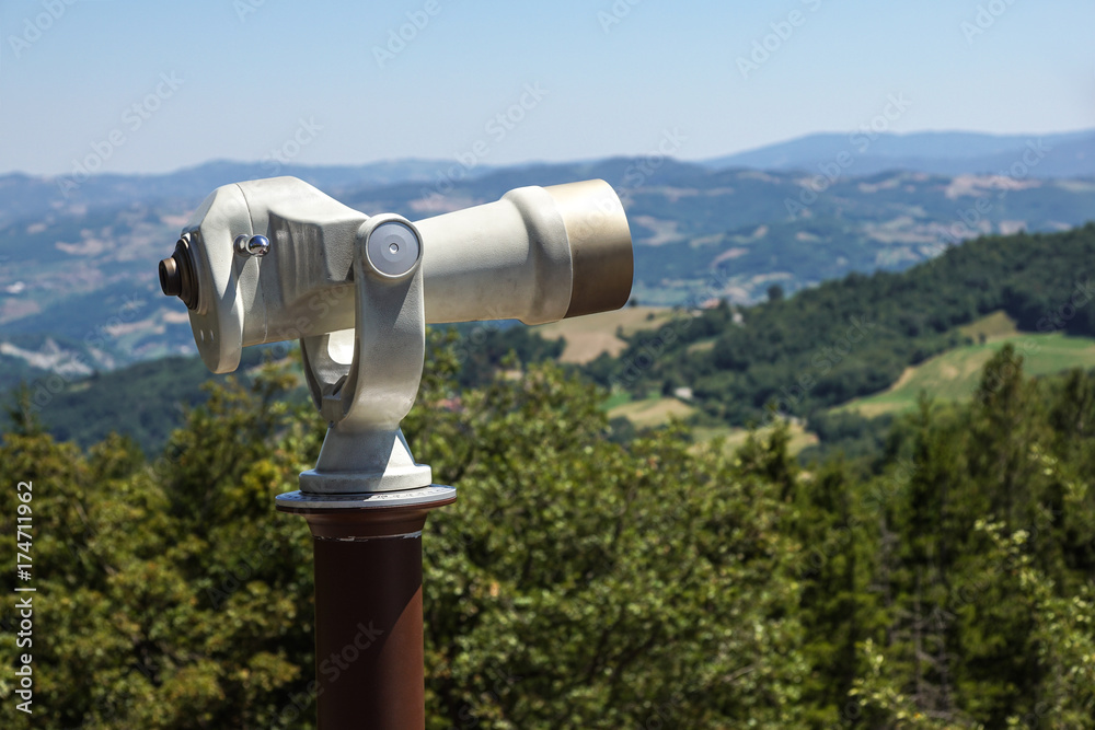 Tourist telescope for landscape exploring.