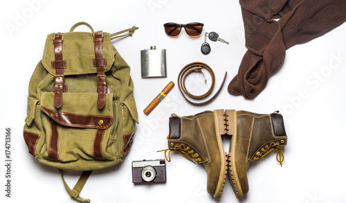 male fashion accessories flat lay isolated photo