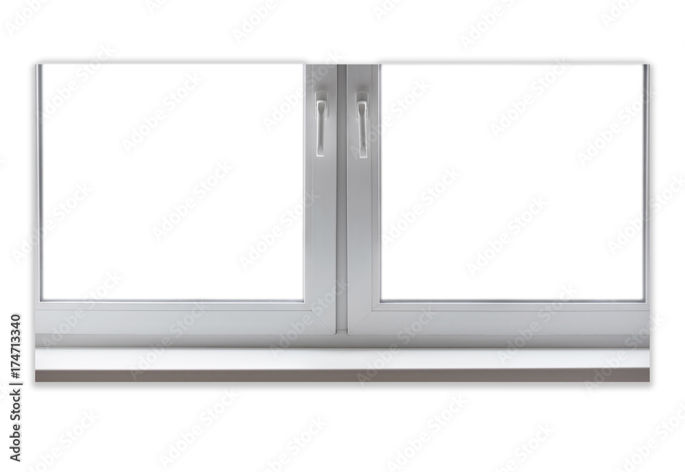 Part of a plastic window frame and sill isolated on white background Part of a plastic window frame and sill isolated on white background