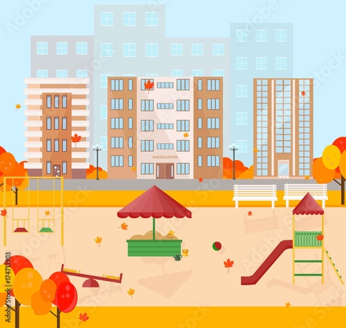 Kindergarten in autumn season Vector background
