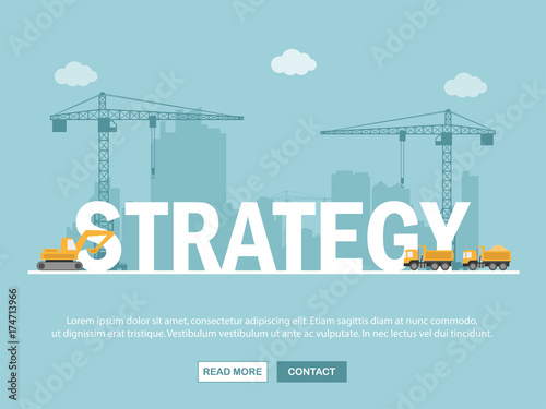 Crane and strategy building. Infographic Template. Vector Illustration.