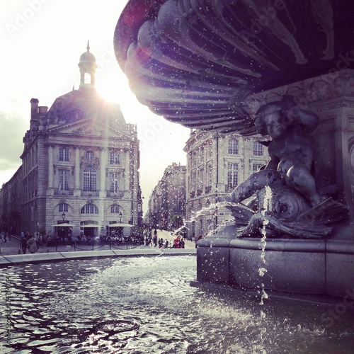 Bordeaux Place de la Bourse fountain in sunshine