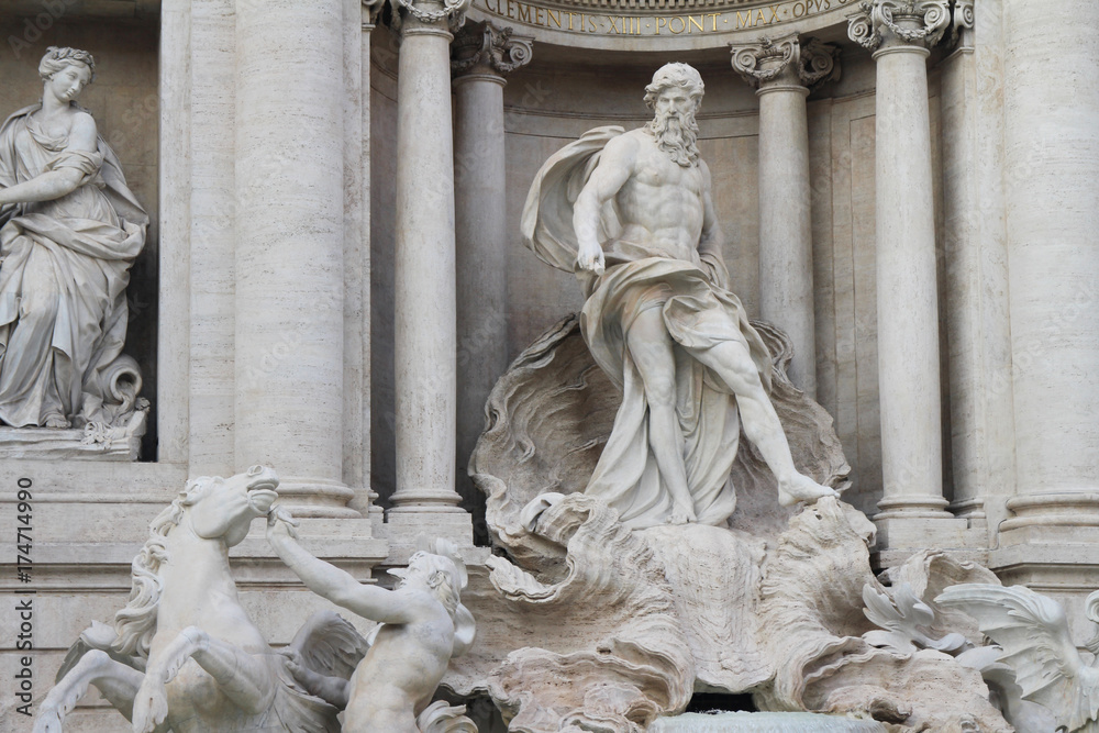 The statue of roman God Ocean on the Trevi Fountain, Rome. Italy