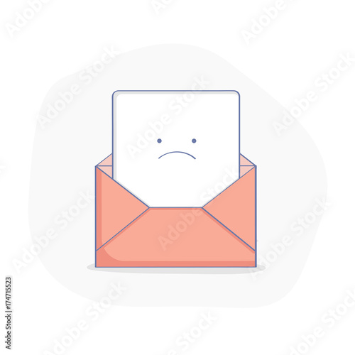 Cute upset open envelope with letter. Bad News, red Mail, Warning Letter, bills, debts, overdue payments vector concept. Flat outline illustration.