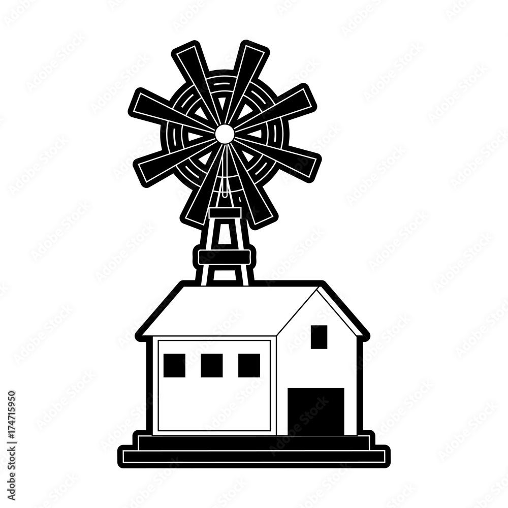 barn house or home and windmill icon image vector illustration design  black and white