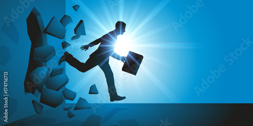 Homme d’affaires - obstacle - mur - leadership - motivation - succès - réussite
