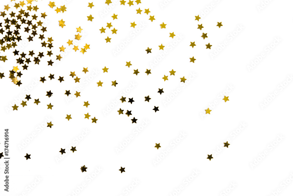Group of gold star decoration isolated on white background object design on top view Group of gold star decoration isolated on white background object design on top view
