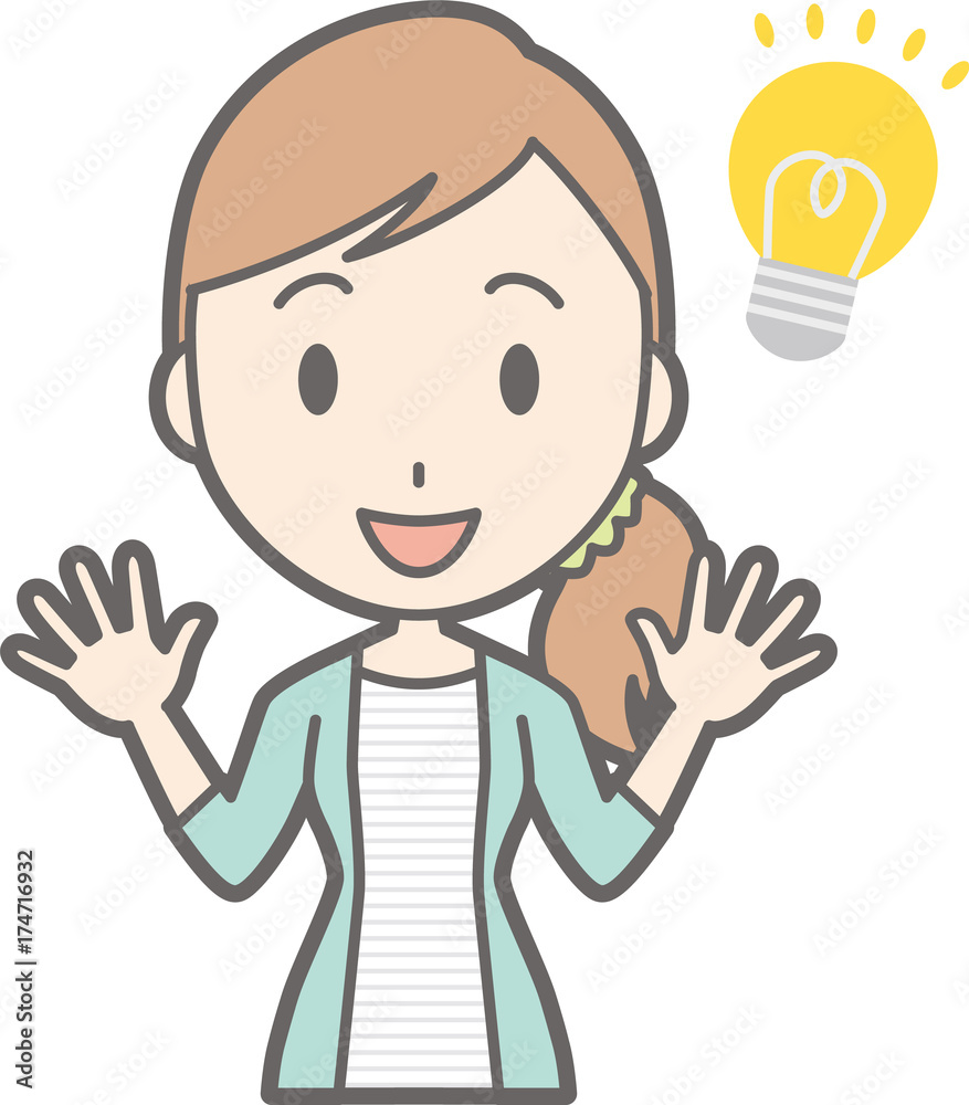 Illustration of a young woman in striped clothing flashing idea Illustration of a young woman in striped clothing flashing idea