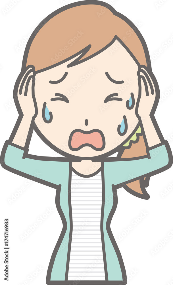 Illustration that a young woman in striped clothes is panicking Illustration that a young woman in striped clothes is panicking