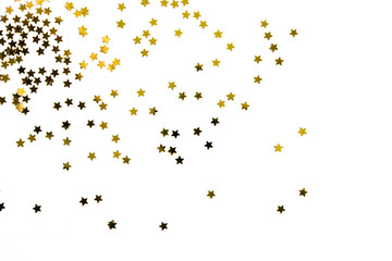 Group of gold star decoration isolated on white background object design on top view