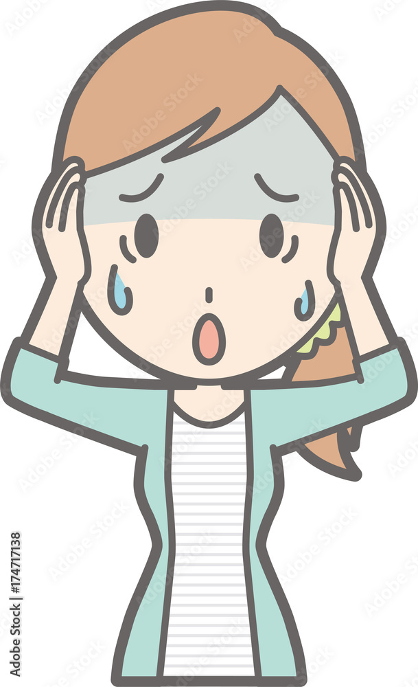 Illustration that a young woman in striped clothes is panicking Illustration that a young woman in striped clothes is panicking