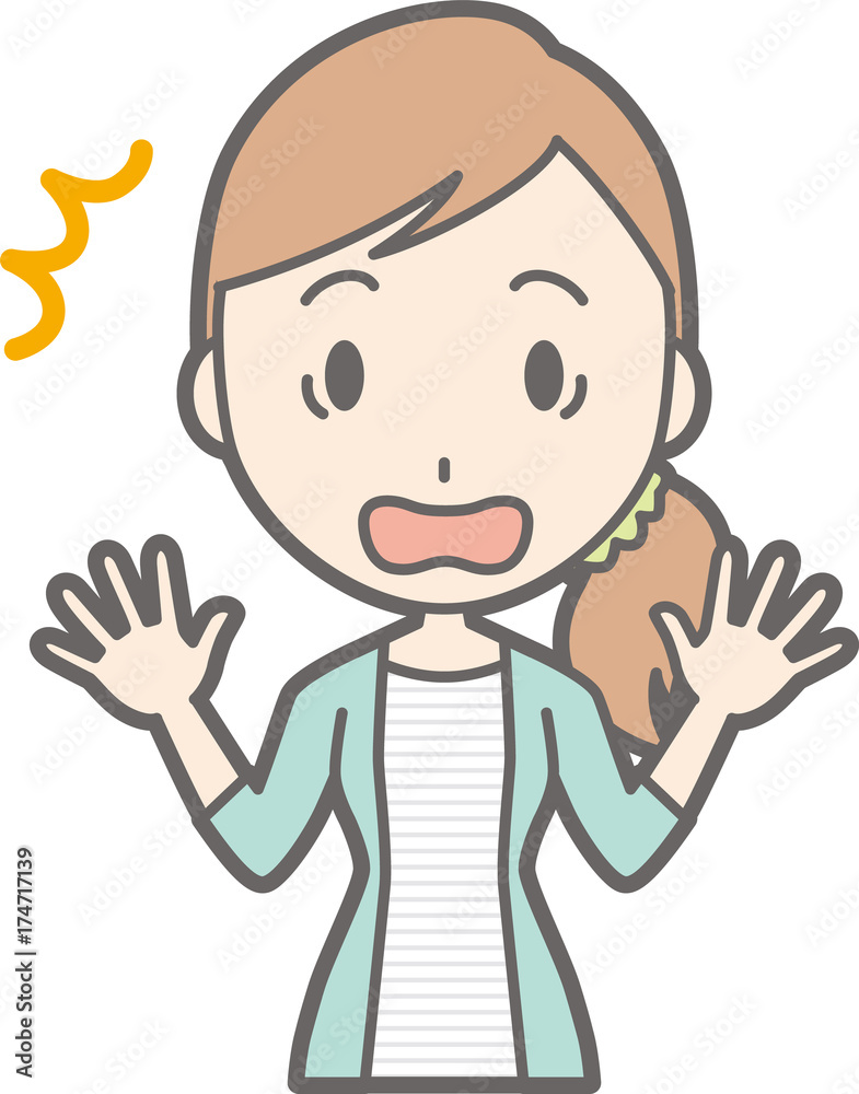 Illustration of a young woman in striped clothes surprised Illustration of a young woman in striped clothes surprised
