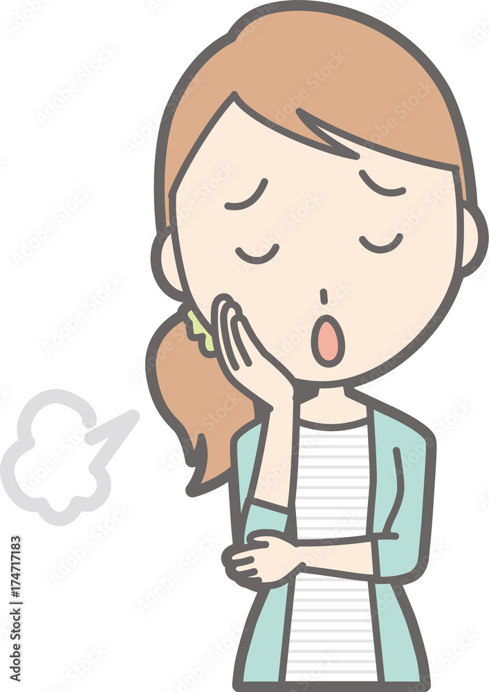 A young woman in striped clothes sighs illustration