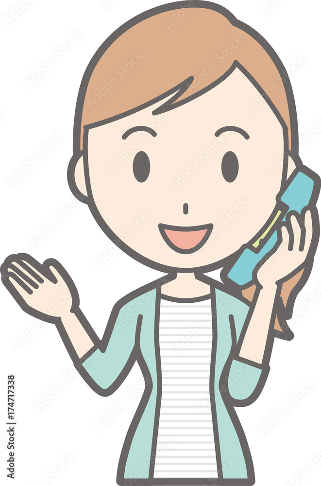 Illustration of a young lady in striped clothes talking on the phone Illustration of a young lady in striped clothes talking on the phone