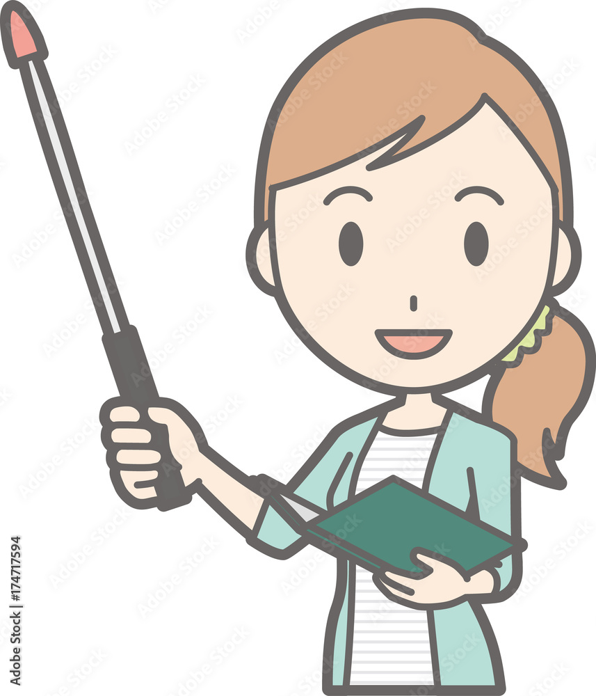 Illustration of a young lady in striped clothes laughing with a stick Illustration of a young lady in striped clothes laughing with a stick