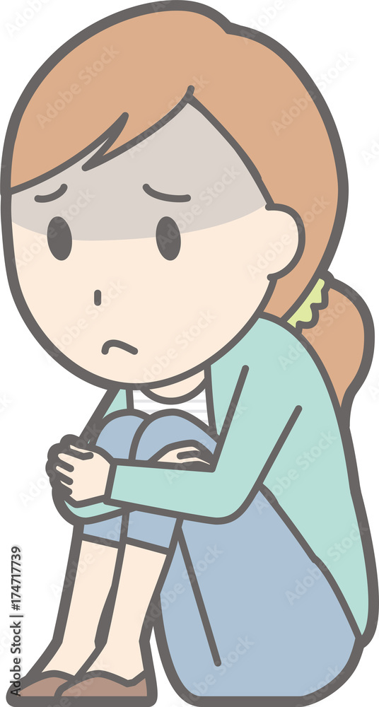 Illustration that a young woman in striped clothes is holding down his knee Illustration that a young woman in striped clothes is holding down his knee