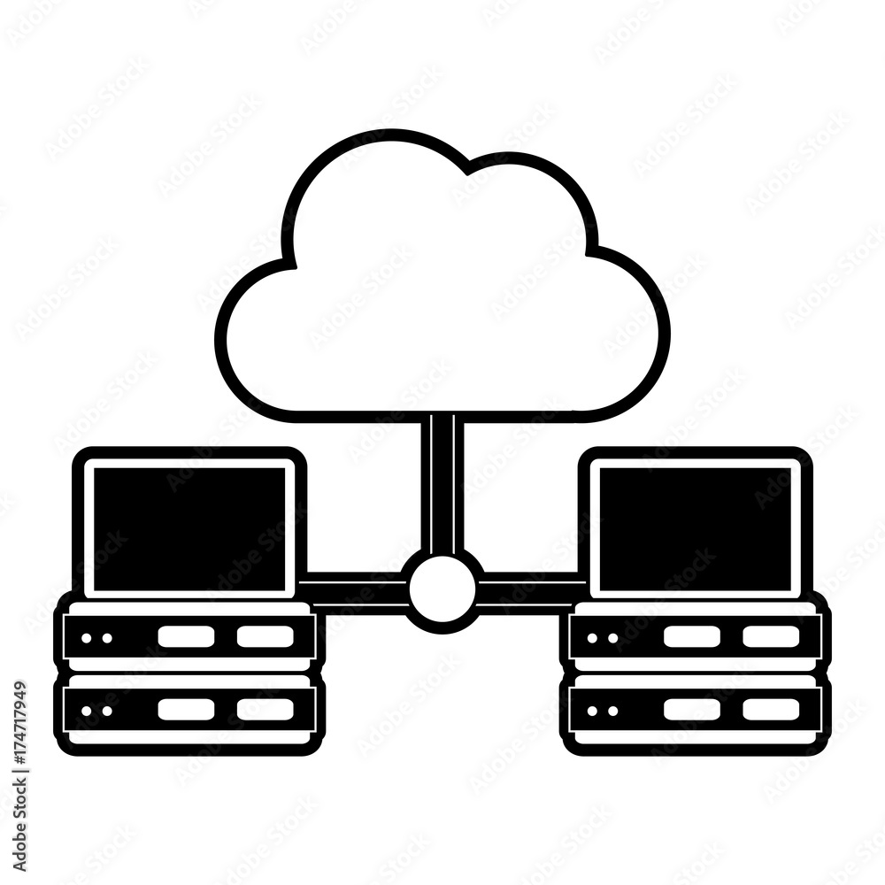 cloud storage with servers and computer icon image vector illustration design black and white cloud storage with servers and computer icon image vector illustration design black and white
