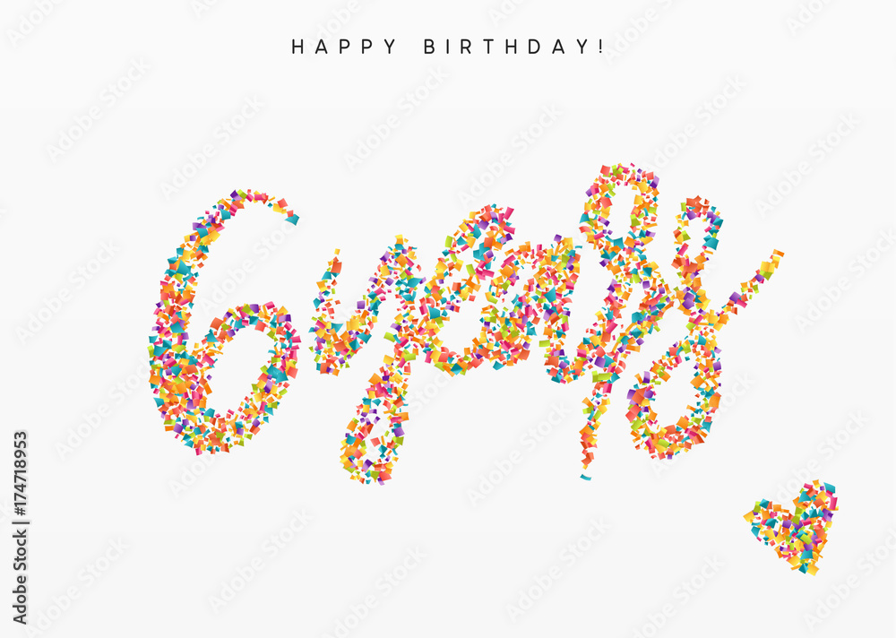 Six years, lettering sign from confetti. Holiday Happy birthday. Vector illustration.