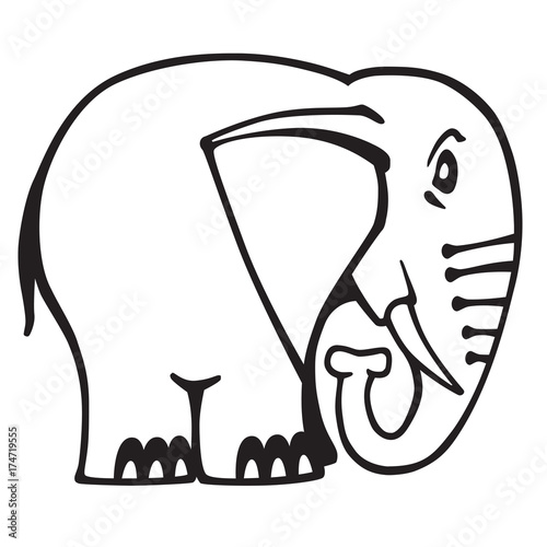 Cartoon elephant logo . Black and white outline vector