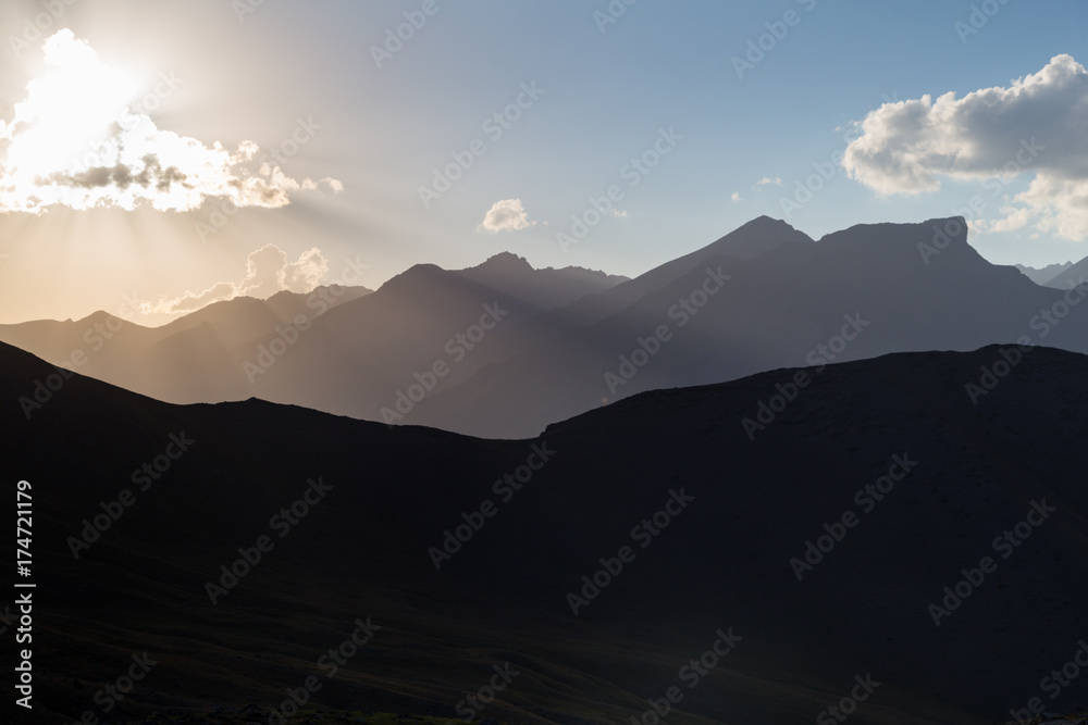 Sunset in the mountains of Kyrgyzstan