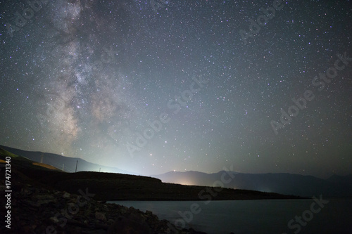 Milkyway Galaxy above a small village near the Toktogul Resevoir in Kyrgyzstan