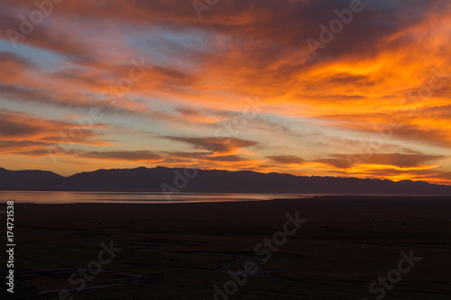 Sunset at Song Kul Lake in Kyrgyzstan