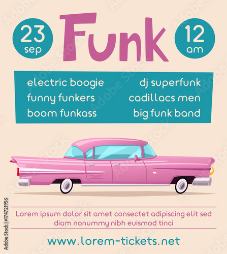 Funk music poster. Cartoon vector illustration