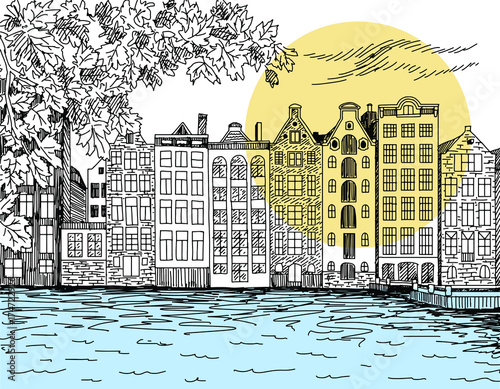 Amsterdam vector line art illustration