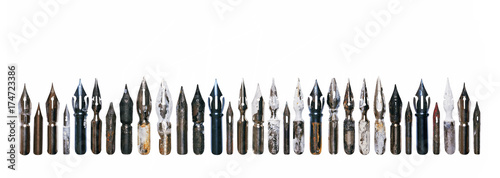 Collection of vintage nibs isolated on white background photo