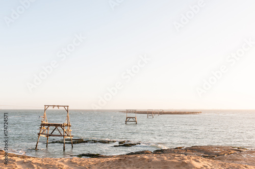 Guano island with cableway near Longbeach in the Namib Desert