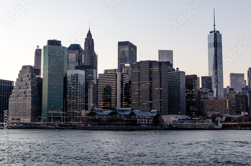 Manhattan cityscape featuring Pier 17 around 2013