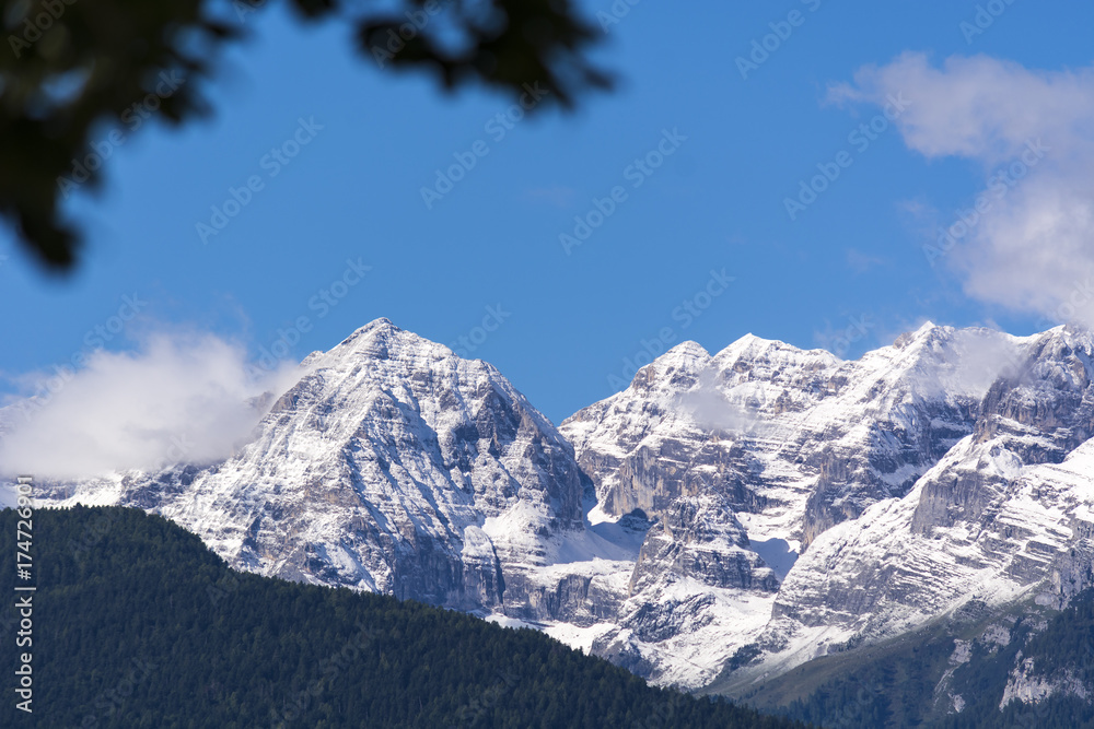 Brenta Dolomites as seen from Val di Non, Coredo village in early autumn day (september)