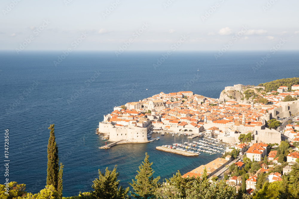 Panorama of the old city of Dubrovnik in the morning sun. Croatia