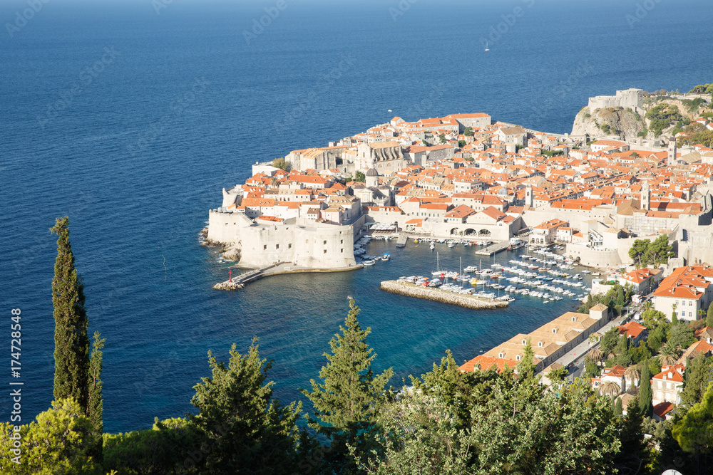 Beautiful view from above on the old town of Dubrovnik in the summer. Croatia