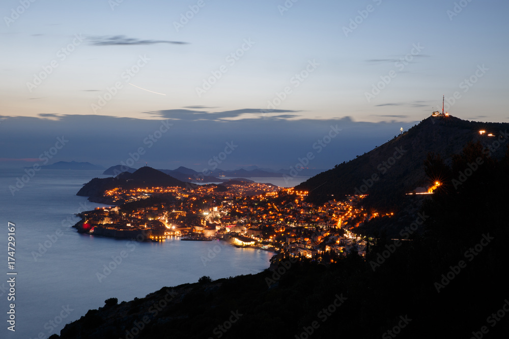 Dubrovnik, Croatia. Spectacular twilight picturesque view on the town