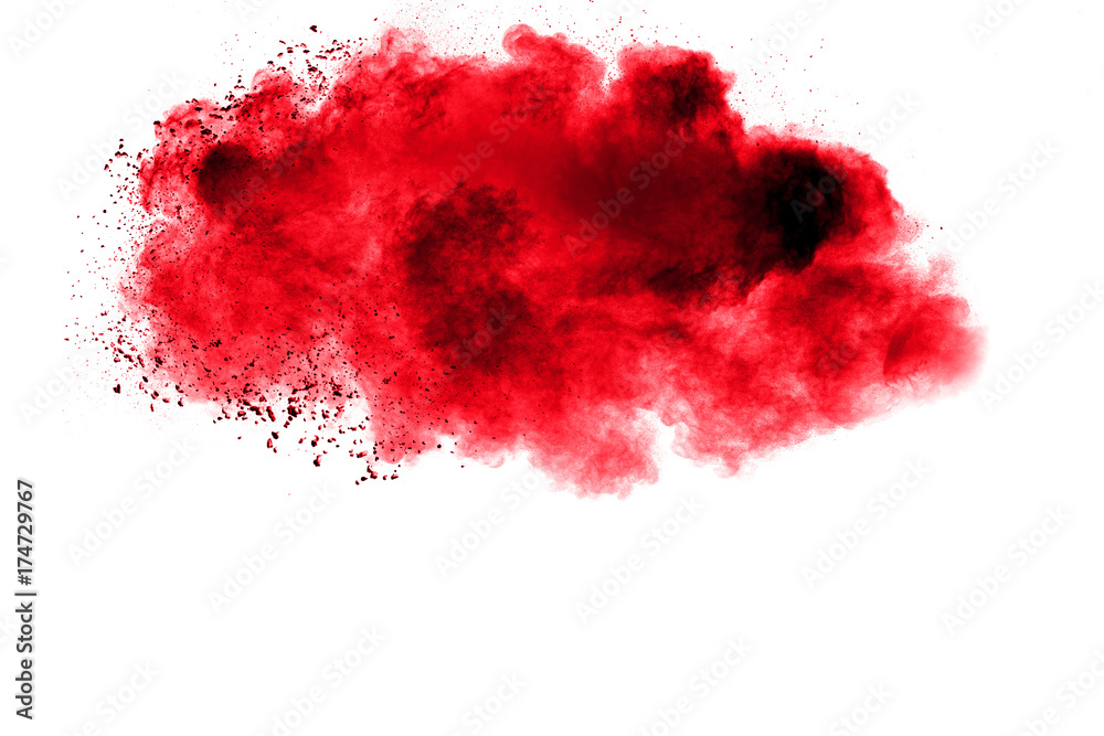 Red Color powder splash cloud isolated on white background