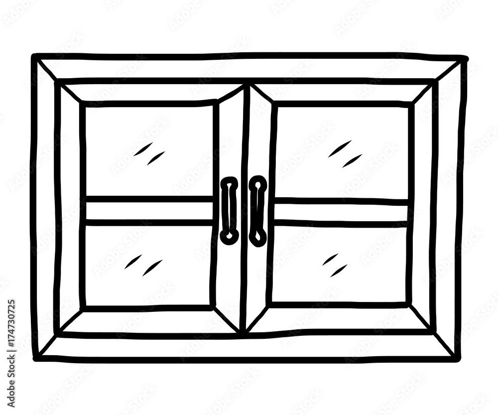 closed window / cartoon vector and illustration, black and white, hand  drawn, sketch style, isolated on white background. Stock Vector | Adobe  Stock