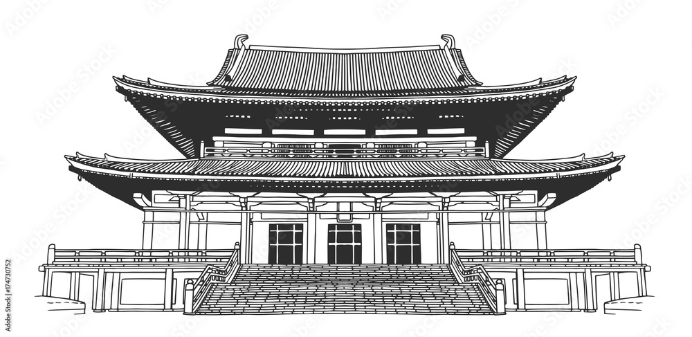 Isolated drawing of japanese style buddhist temple - obrazy, fototapety, plakaty 