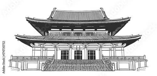 Isolated drawing of japanese style buddhist temple