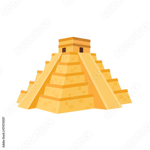 Mexican famous monument. Pyramid from Chichen Itza isolated on white background.