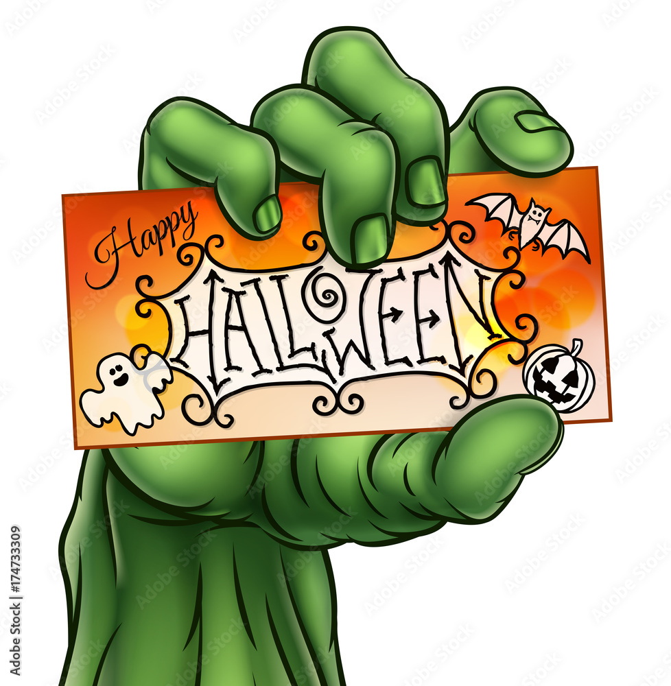 Obraz premium Happy Halloween Sign Monster Zombie Hand