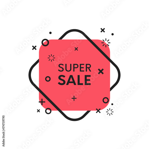 Geometric flat sale discount banner. Trendy shape promo sticker.