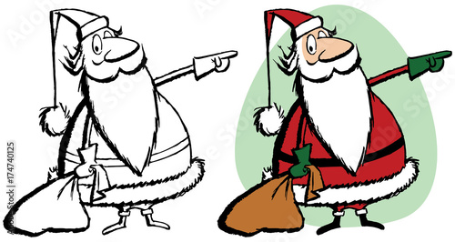 Santa Claus points to something interesting.