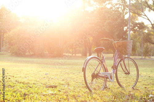 Bike in the park with sunrise.