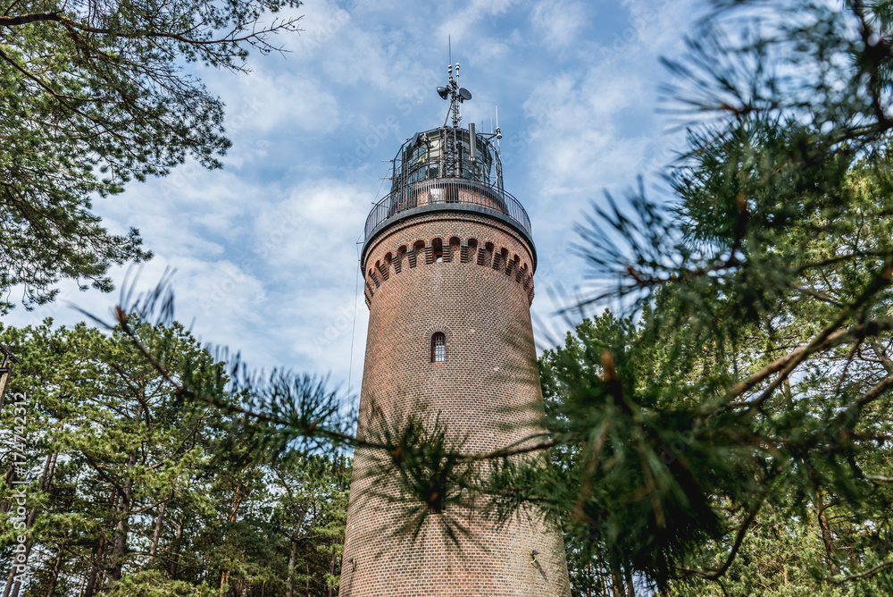 Baltic Sea coast lighthouse near small Czolpino village, Poland