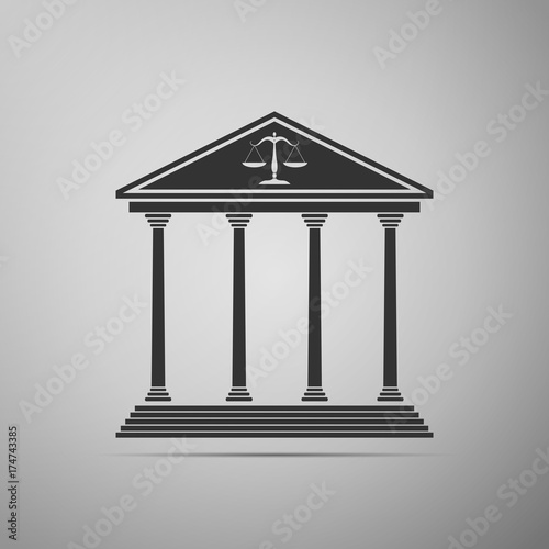 Courthouse icon isolated on grey background. Flat design. Vector Illustration