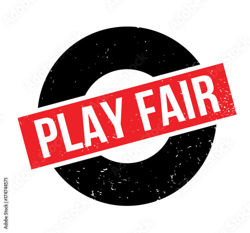 Play Fair rubber stamp. Grunge design with dust scratches. Effects can be easily removed for a clean, crisp look. Color is easily changed.