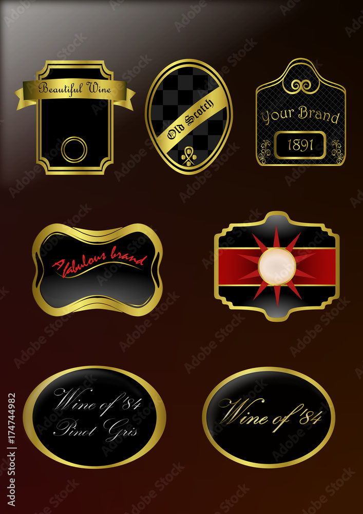 Set van zwarte labels met een gouden rand Set van zwarte labels met een gouden rand